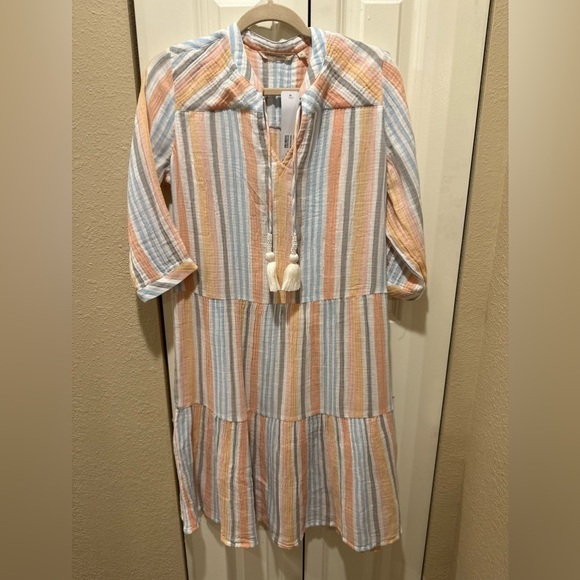 NWT Soft Surroundings Laguna Gauze Dress Peach Stripe Boho Lagenlook Beachy,SP - Picture 15 of 15